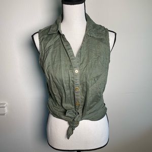 Ellen Tracy Army Green Button Tank Shirt